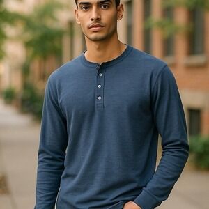 Bonobos Mens XL Slim Fit Long Sleeve Henley Shirt Blue Casual cotton/linen blend
